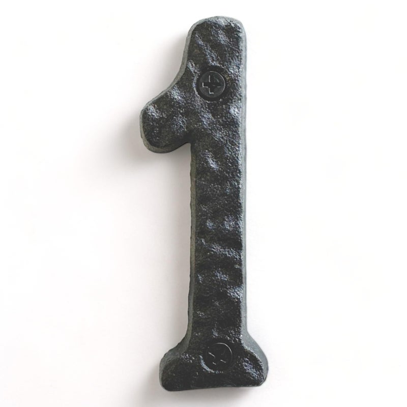 NACH House Numbers for Outside, 4 inch Black Address Numbers for House - Number 1 - Rustic Numbers for Outside with Mounting Hardware - Image 1